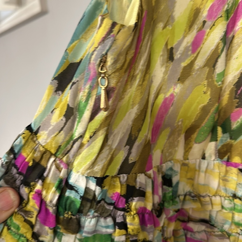 LEIFSDOTTIR sleeveless silk dress, flowery ruffles, Lined, watercolor look, 2 - Picture 10 of 13